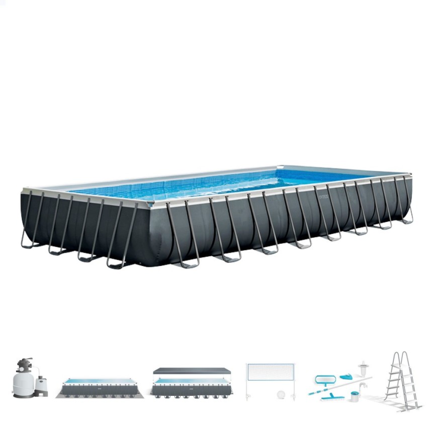 Piscina desmontable rectangular Ultra XTR Frame + depuradora arena + clorador salino + kit voleibol + kit limpieza 10 metros