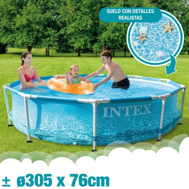 Piscina desmontable circular Metal Frame Beachside de 3 metros de diámetro con tapón de vaciado | INTEX 2
