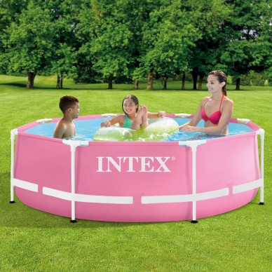 Piscina desmontable redonda Metal Frame color rosa de 2 metros de diámetro con tapón de vaciado | INTEX 2