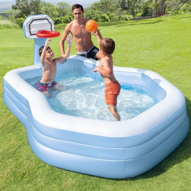 Piscina hinchable infantil con canasta de baloncesto de  188x257x130 cm con aro y pelota  | INTEX 2
