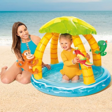 Piscina hinchable infantil en forma de isla tropical de 102x86 cm con parasol para niños de 1 a 3 años | INTEX 2