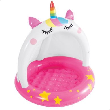 Piscina hinchable infantil en forma de gato y unicornio de 102x102 cm con parasol para 1 niño | INTEX