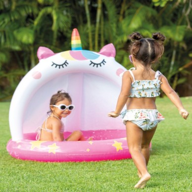 Piscina hinchable infantil en forma de gato y unicornio de 102x102 cm con parasol para 1 niño | INTEX 2