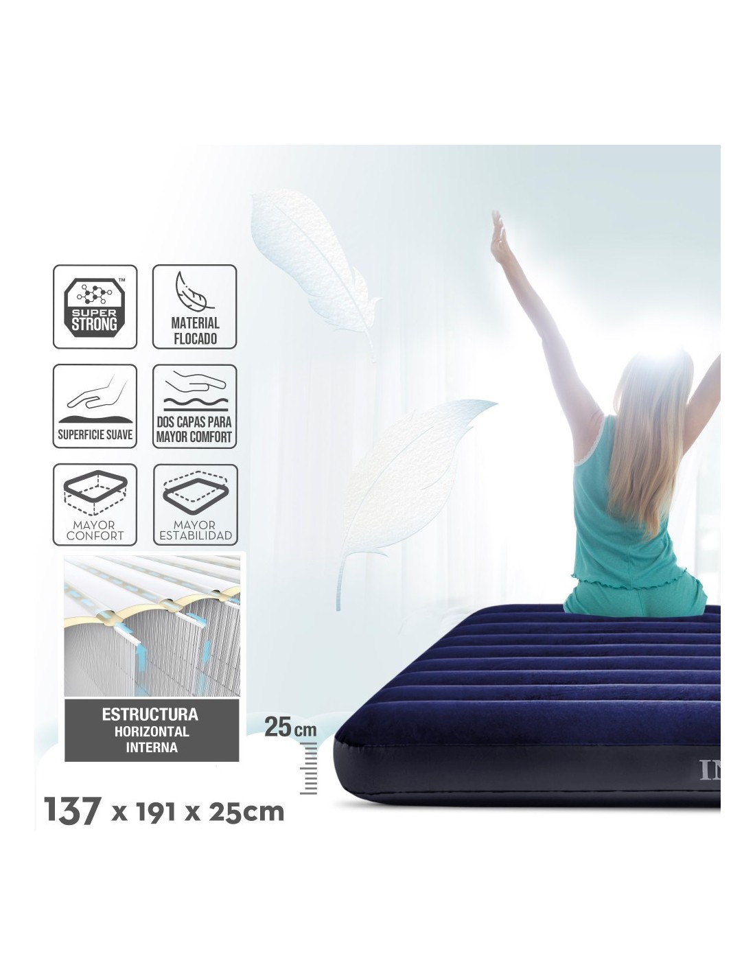 Matelas gonflable intex FT Downy Classic 2 places -152 x 203 x 25 cm