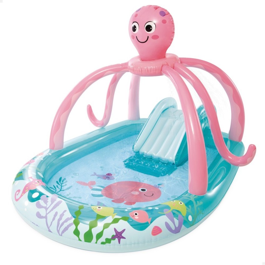 Centro de juegos hinchable agua pulpo c/difusor, tobogán y anillas