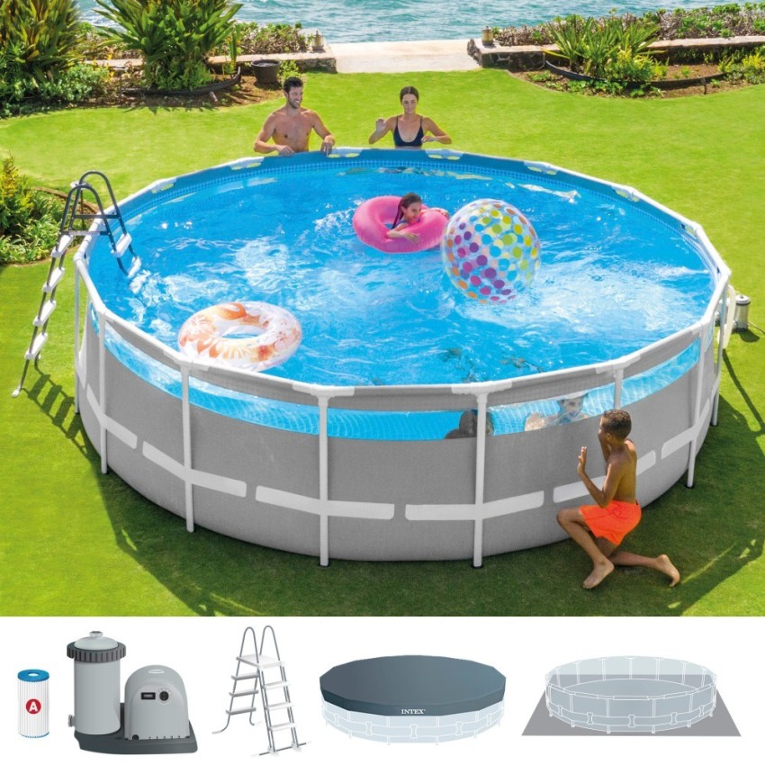 Pack Piscina tubular Prism Frame Clearview Ø488x122 cm con 6 accesorios | INTEX
