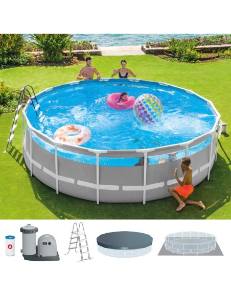 Pack Piscina tubular Prism Frame Clearview Ø488x122 cm con 6 accesorios | INTEX