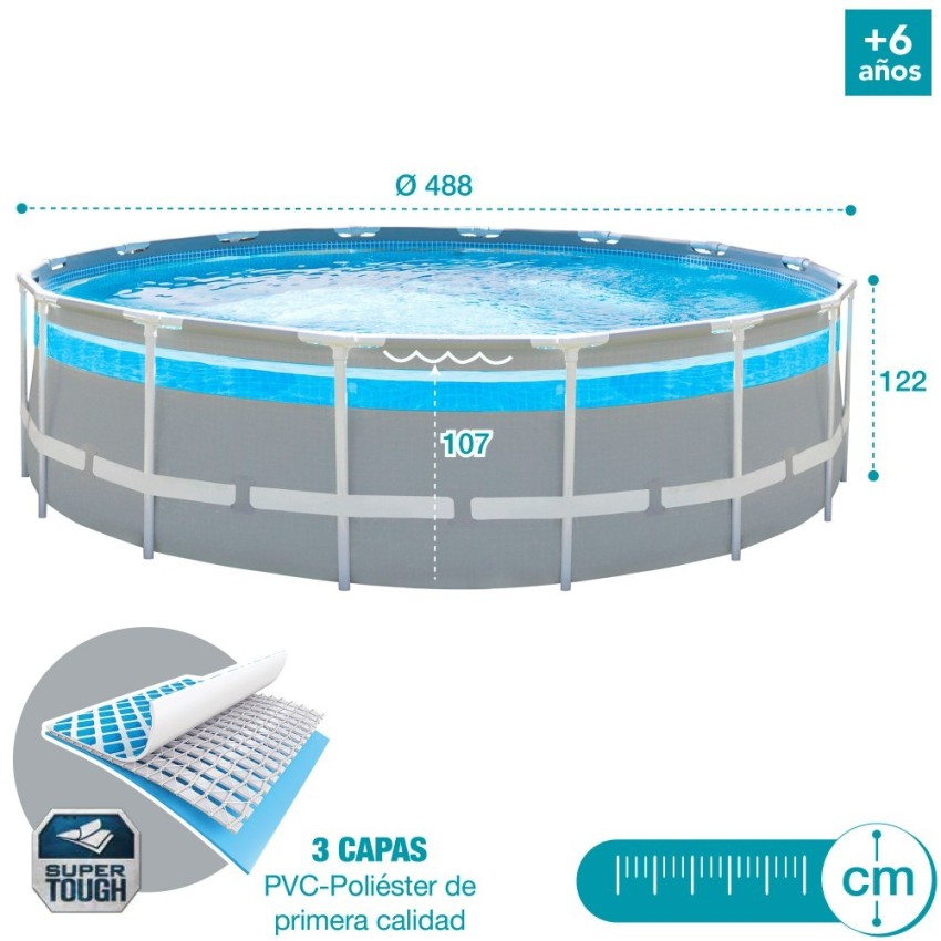 Pack Piscina tubular Prism Frame Clearview Ø488x122 cm con 6 accesorios | INTEX