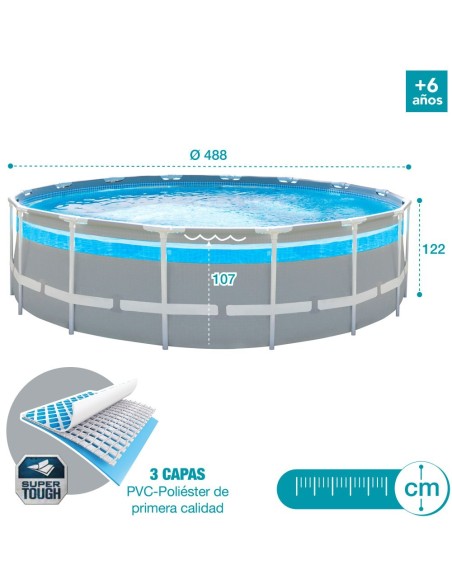Pack Piscina tubular Prism Frame Clearview Ø488x122 cm con 6 accesorios | INTEX