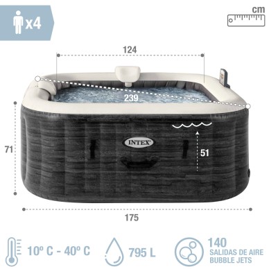 Spa hinchable PureSpa Burbujas Greystone Deluxe 4P | INTEX