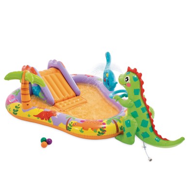 Centro juegos acuático Dino Park con tobogán y pulverizador | INTEX