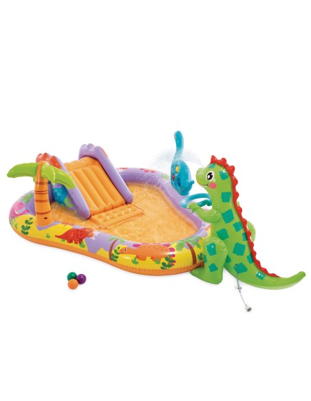 Centro juegos acuático Dino Park con tobogán y pulverizador | INTEX