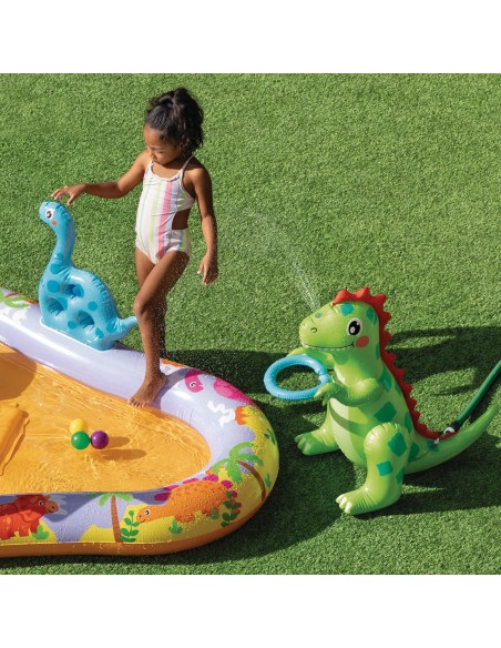 Centro juegos acuático Dino Park con tobogán y pulverizador | INTEX