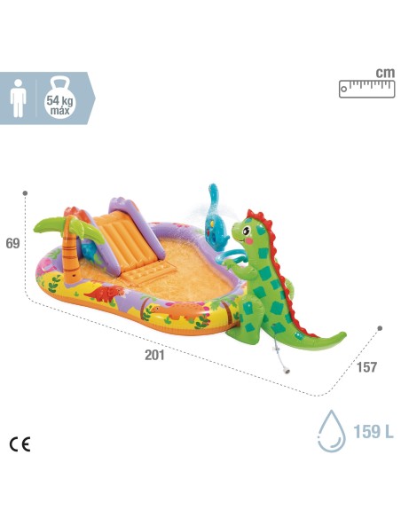 Centro juegos acuático Dino Park con tobogán y pulverizador | INTEX