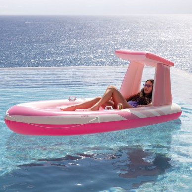 Colchoneta hinchable Pink Paradise con techo y portabebidas | INTEX