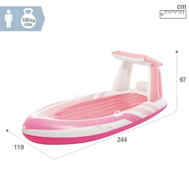 Colchoneta hinchable Pink Paradise con techo y portabebidas | INTEX