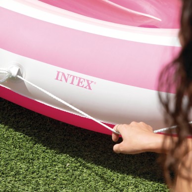 Colchoneta hinchable Pink Paradise con techo y portabebidas | INTEX