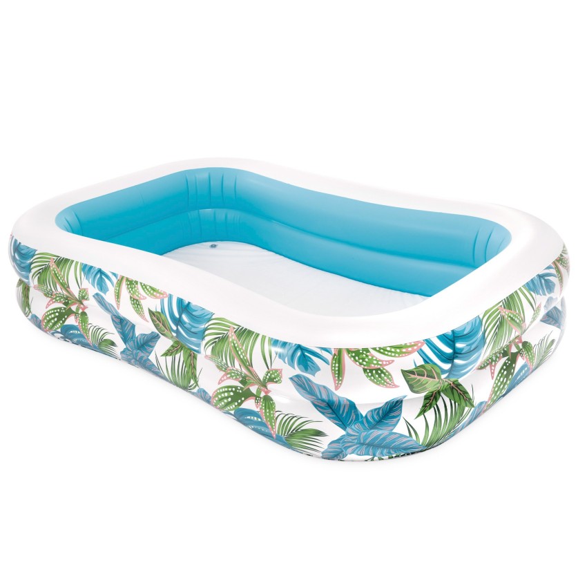 Piscina hinchable tropical con estampado de hojas y tapón de desagüe