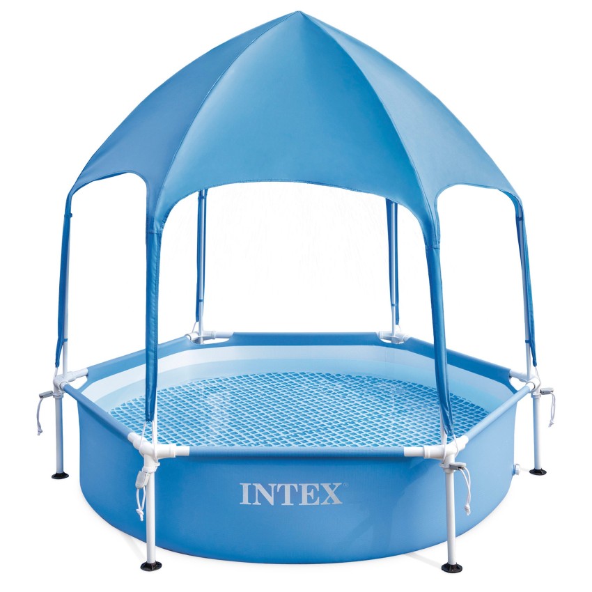 Piscina desmontable hexagonal canopy metal frame 700 litros con toldo desmontable