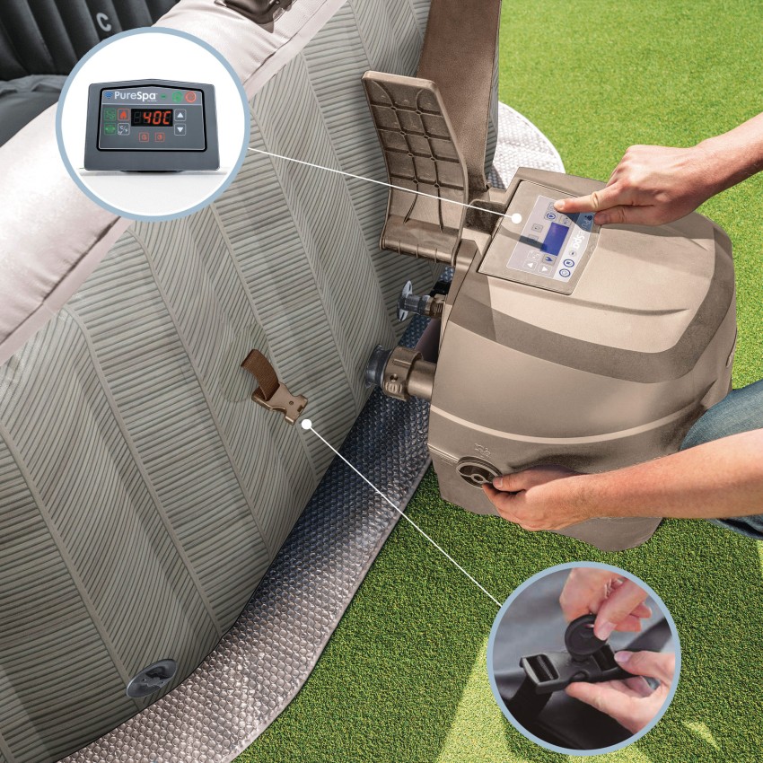 Pack Spa hinchable Chevron Deluxe 4 personas con 6 accesorios | INTEX