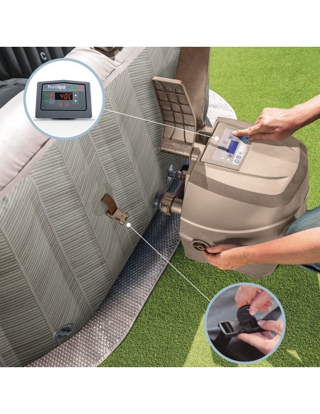 Pack Spa hinchable Chevron Deluxe 4 personas con 6 accesorios | INTEX