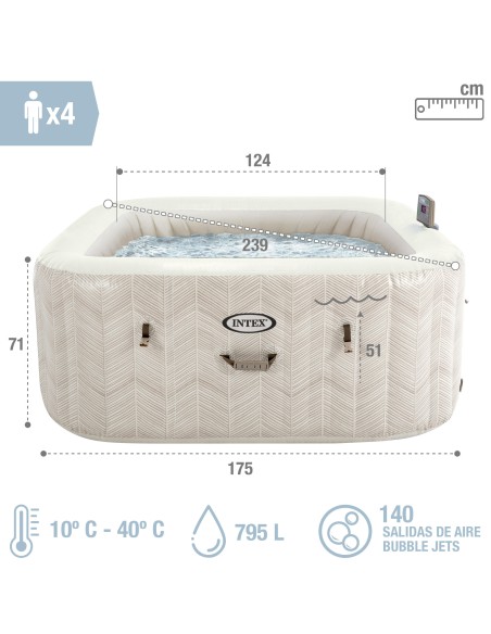 Pack Spa hinchable Chevron Deluxe 4 personas con 6 accesorios | INTEX