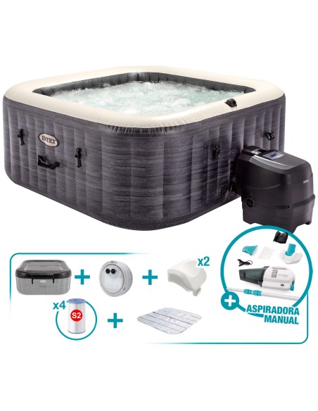 Pack Spa hinchable Greystone Deluxe 4 personas con 6 accesorios | INTEX
