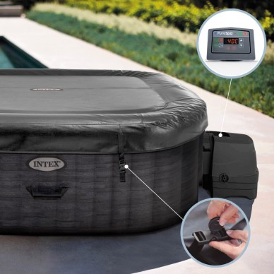 Pack Spa hinchable Greystone Deluxe 4 personas con 6 accesorios | INTEX