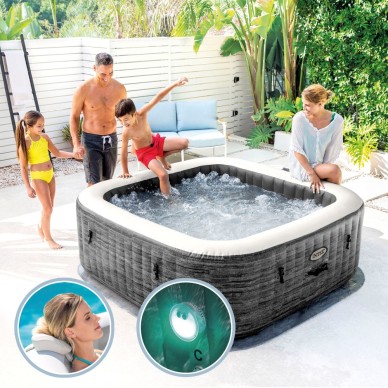 Pack Spa hinchable Greystone Deluxe 4 personas con 6 accesorios | INTEX