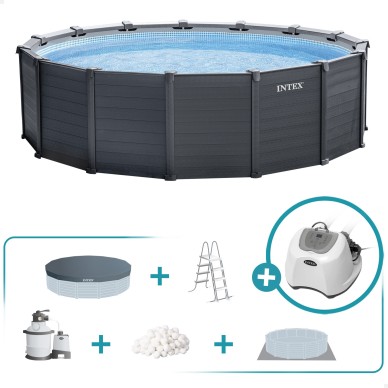 Pack Piscina Graphite Gray Panel Ø478x124 cm 6 acc | INTEX