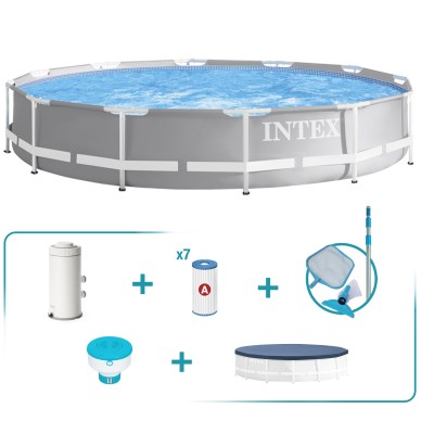 Pack piscina desmontable redonda Prism Frame Ø366x76 con 5 accesorios |INTEX