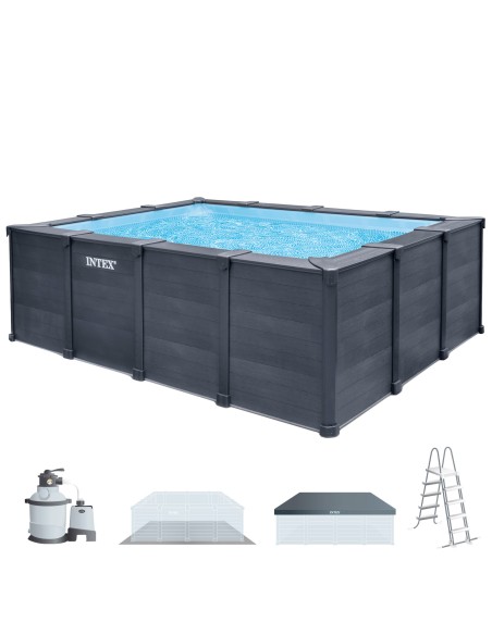 Piscina rectangular panelada Graphite con depuradora | Intex.es