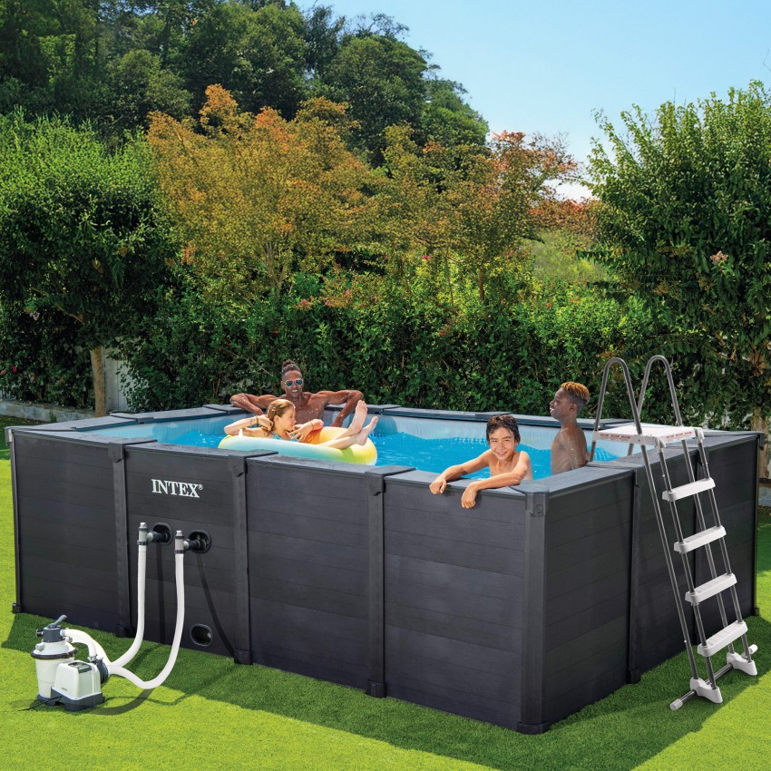 Piscina rectangular panelada Graphite con depuradora | Intex.es
