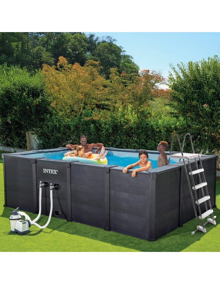 Piscina rectangular panelada Graphite con depuradora | Intex.es