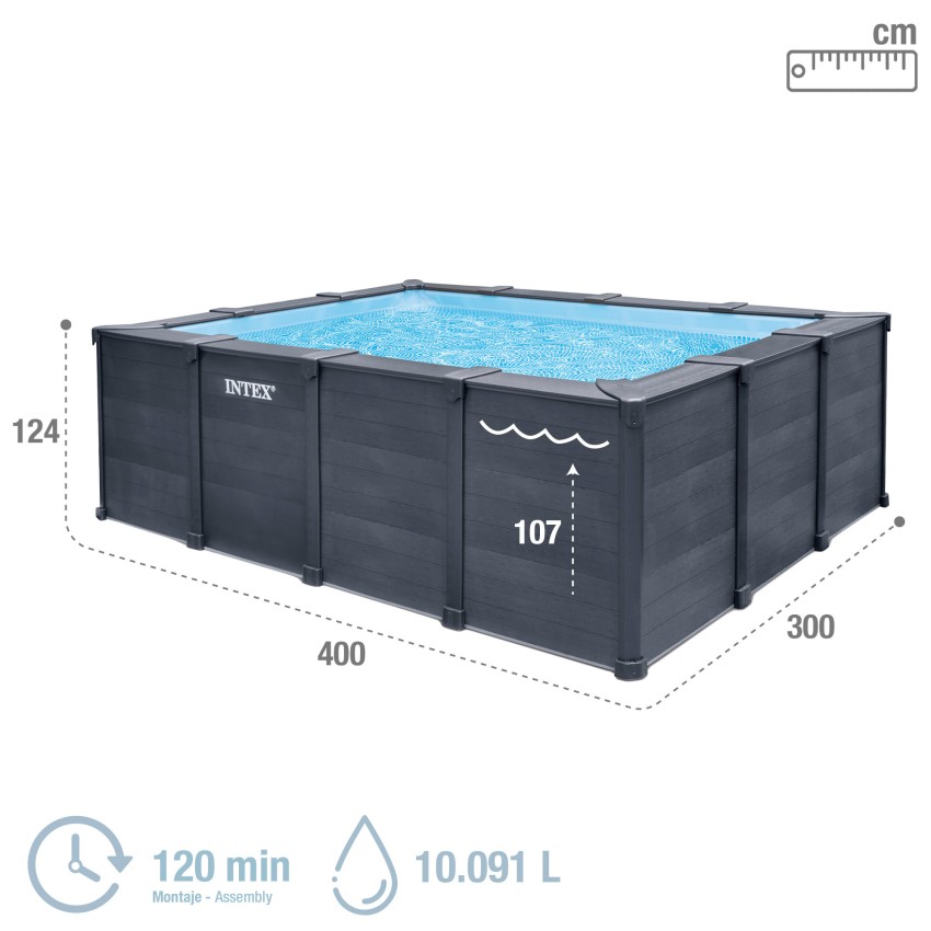 Piscina rectangular panelada Graphite con depuradora | Intex.es