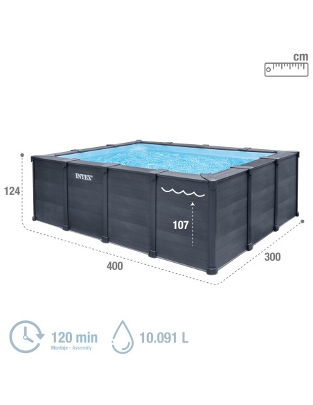 Piscina rectangular panelada Graphite con depuradora | Intex.es