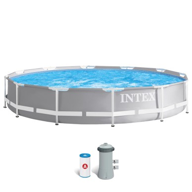 Piscina desmontable Prism Frame redonda de 3,6 metros de diámetro con depuradora de arena | INTEX