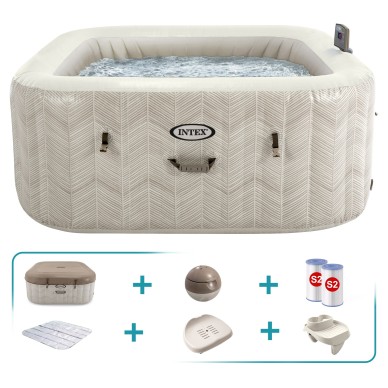 Pack Spa hinchable Chevron Deluxe 4 personas con 6 accesorios | INTEX