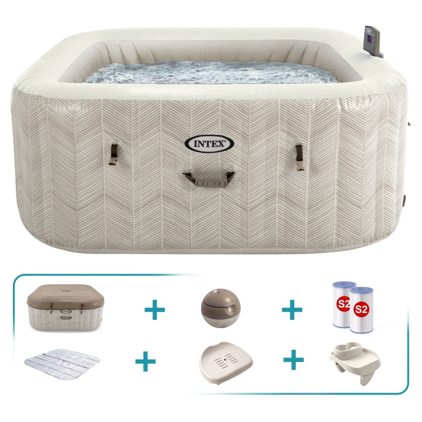 Pack Spa hinchable Chevron Deluxe 4 personas con 6 accesorios | INTEX