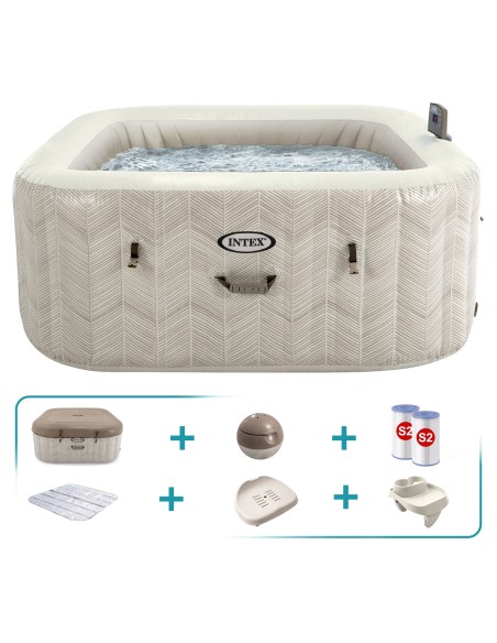 Pack Spa hinchable Chevron Deluxe 4 personas con 6 accesorios | INTEX