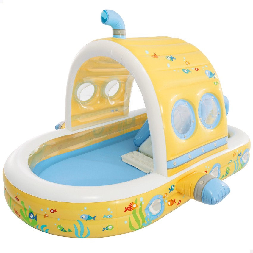 Centro de juego hinchable submarino con toldo y tobogán 196x231x123 cm
