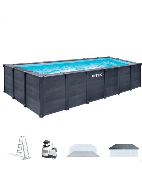 Piscina desmontable rectangular Graphite Gray Panel 6 metros | INTEX