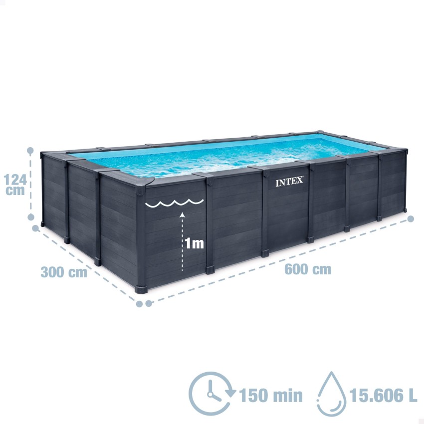 Piscina desmontable rectangular Graphite Gray Panel 6 metros | INTEX