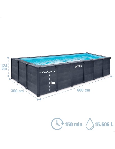 Piscina desmontable rectangular Graphite Gray Panel 6 metros | INTEX