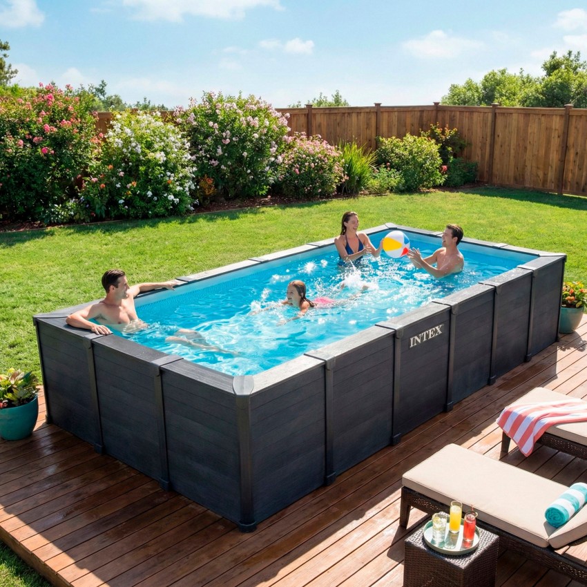 Piscina desmontable rectangular Graphite Gray Panel 6 metros | INTEX