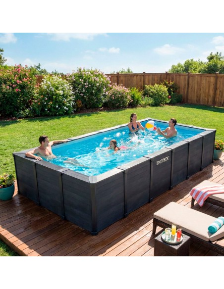 Piscina desmontable rectangular Graphite Gray Panel 6 metros | INTEX