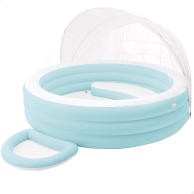 Piscina hinchable infantil redonda de 277x221x137 cm con asiento integrado, toldo desmontable y lavapiés | INTEX