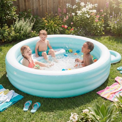 Piscina hinchable infantil redonda de 277x221x137 cm con asiento integrado, toldo desmontable y lavapiés | INTEX 2