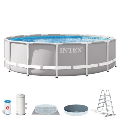 Piscina redonda Prism Frame de 4,3 metros de diámetro con depuradora de cartucho y  accesorios | INTEX