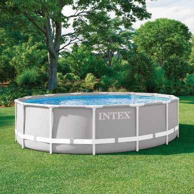 Piscina redonda Prism Frame de 4,3 metros de diámetro con depuradora de cartucho y  accesorios | INTEX 2